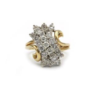 Bague cocktail vintage années 1950–60 en or jaune et blanc 18 K sertie de diamants