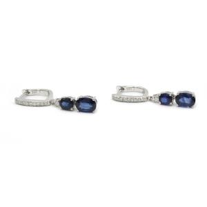 Boucles d'oreilles - Or blanc, saphirs et diamants
