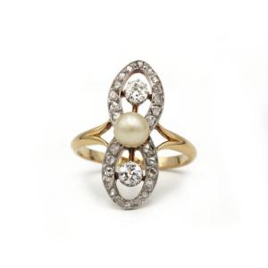 Bague - Or, perle et diamants