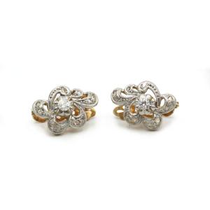 Earrings - Yellow And White Gold And Diamonds