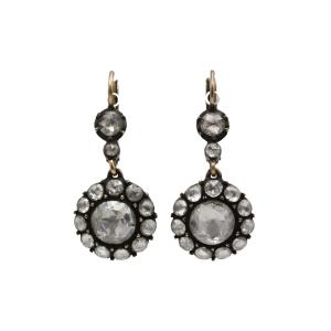 Antique 19th Century Earrings, Gold And Rose-cut Diamonds