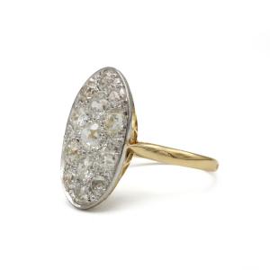 Bathtub Ring In 18k Gold And Platinum, With Old-cut Diamonds Totaling Approximately 3 Carats 