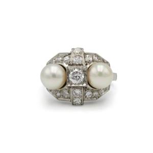 Art Deco Ring In Platinum, Diamonds And Pearls