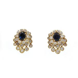 Boucles d'oreilles mobiles en or 750 diamants et saphirs