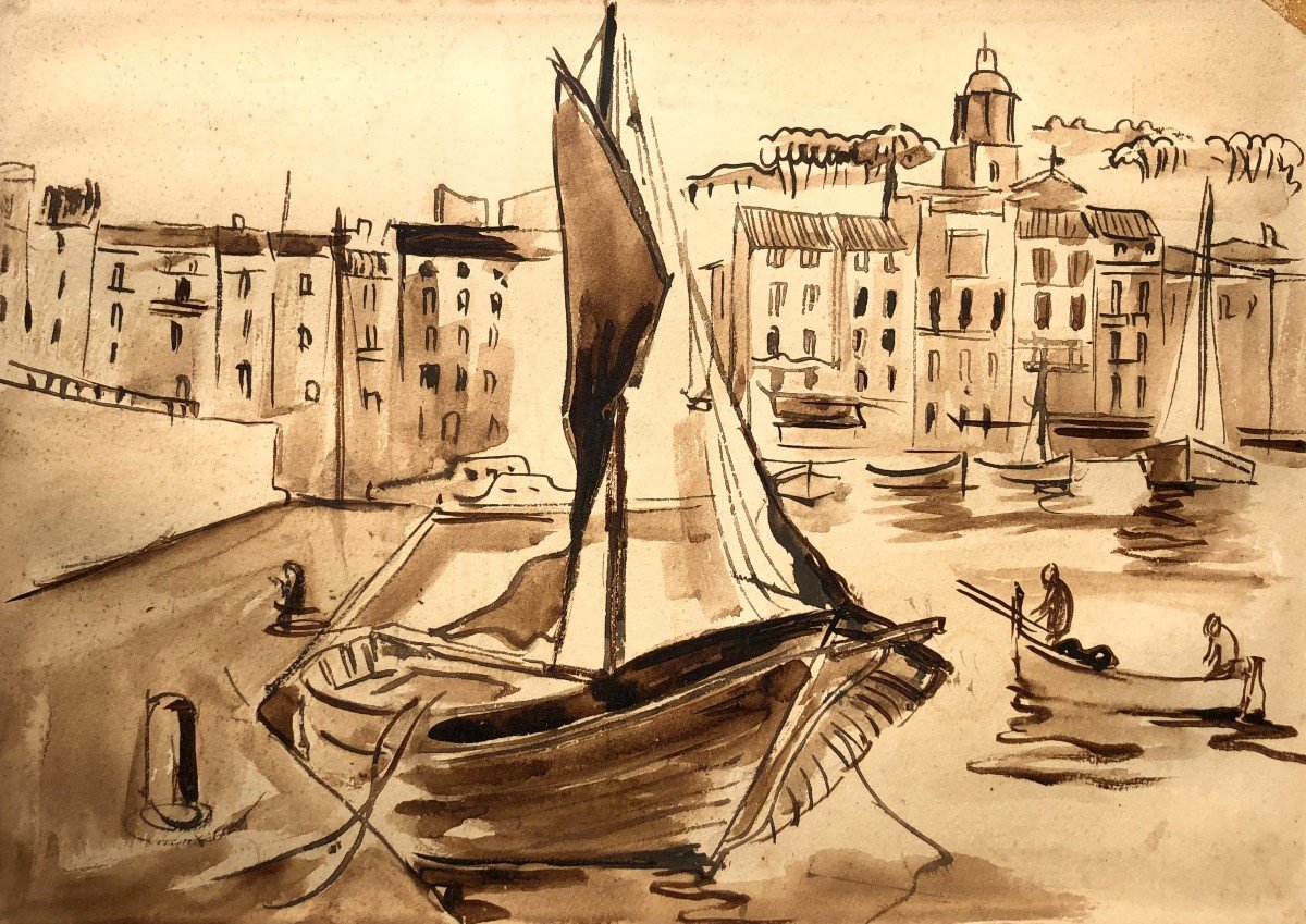 The Port Of Saint Tropez, Lavis, Mid Twentieth