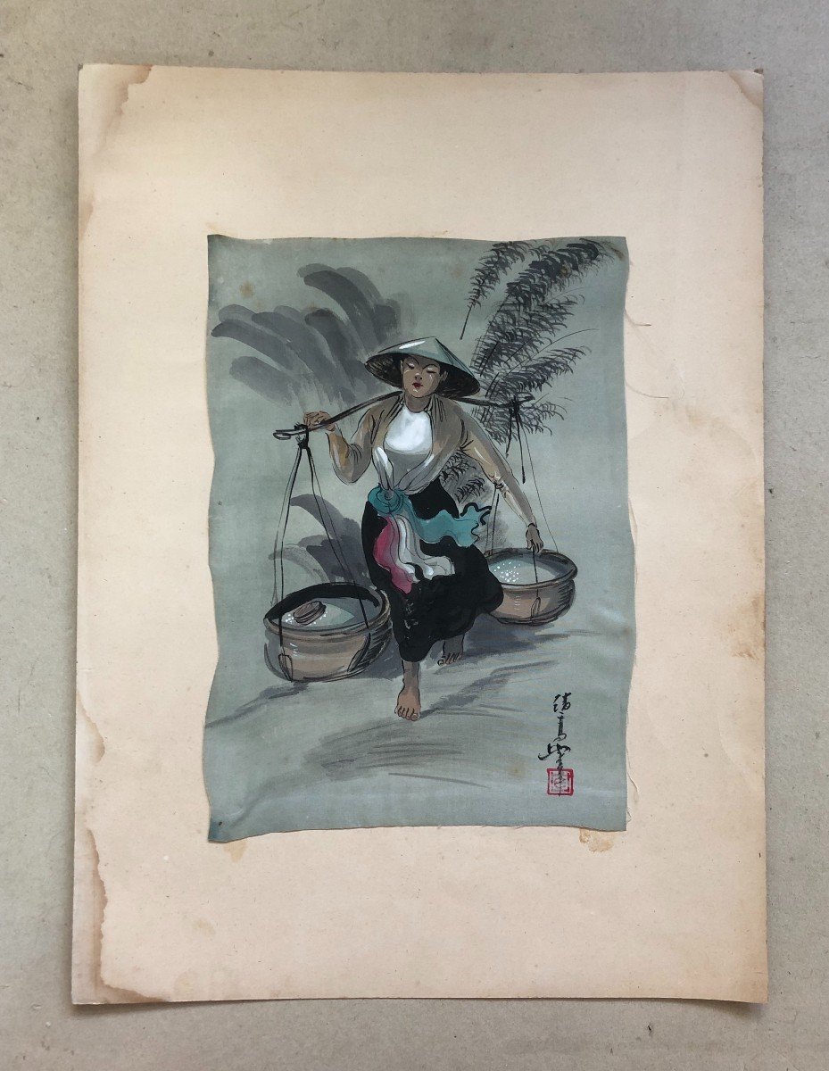 Watercolor On Fabric, Asia, Twentieth-photo-2