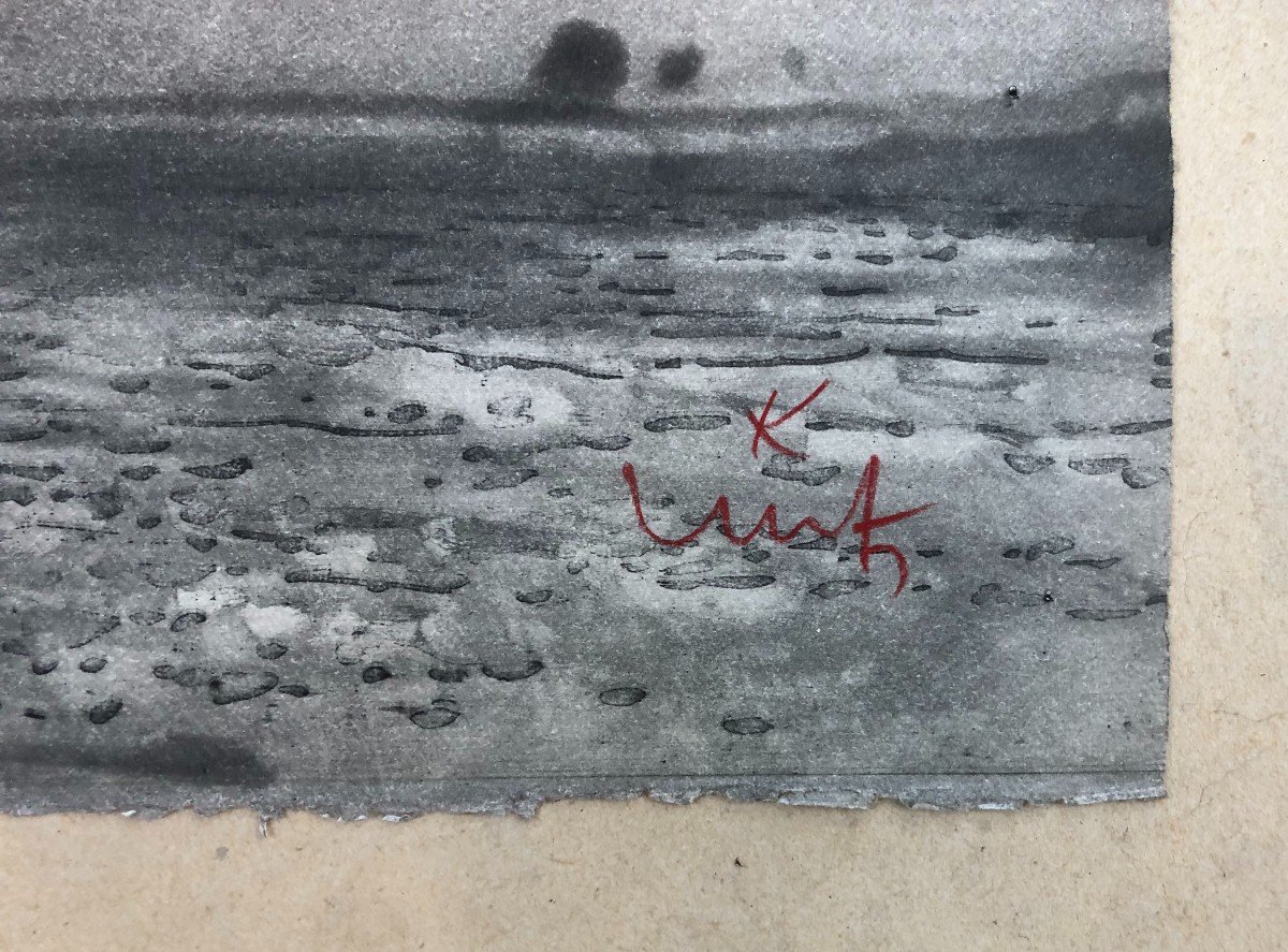 Arbre Dans Un Paysage, Lithographie, Signature à Identifier-photo-3