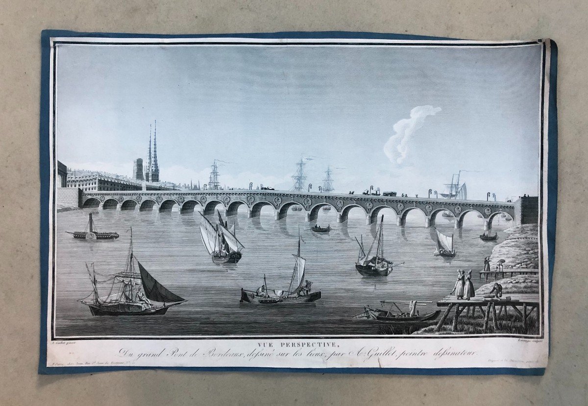 Vue Perspective Du Grand Pont De Bordeaux, Gravure XVIIIe