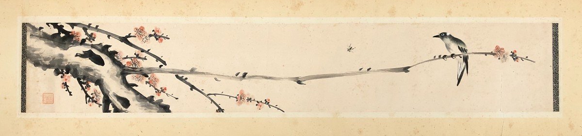 Oiseau Branché, Aquarelle, Chine, Début XXe, Grand Format