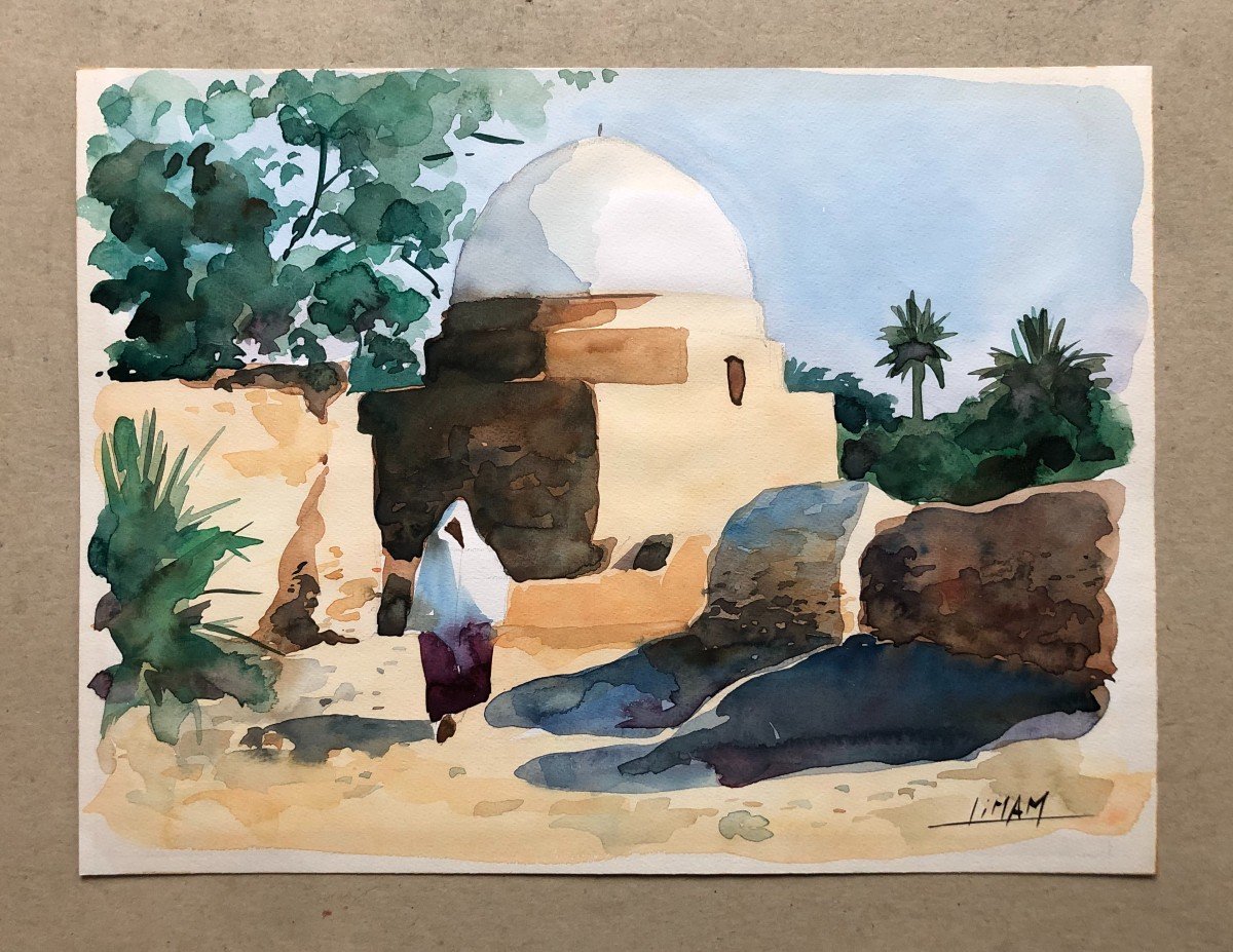Noureddine Limam, Orientalist Watercolor-photo-2