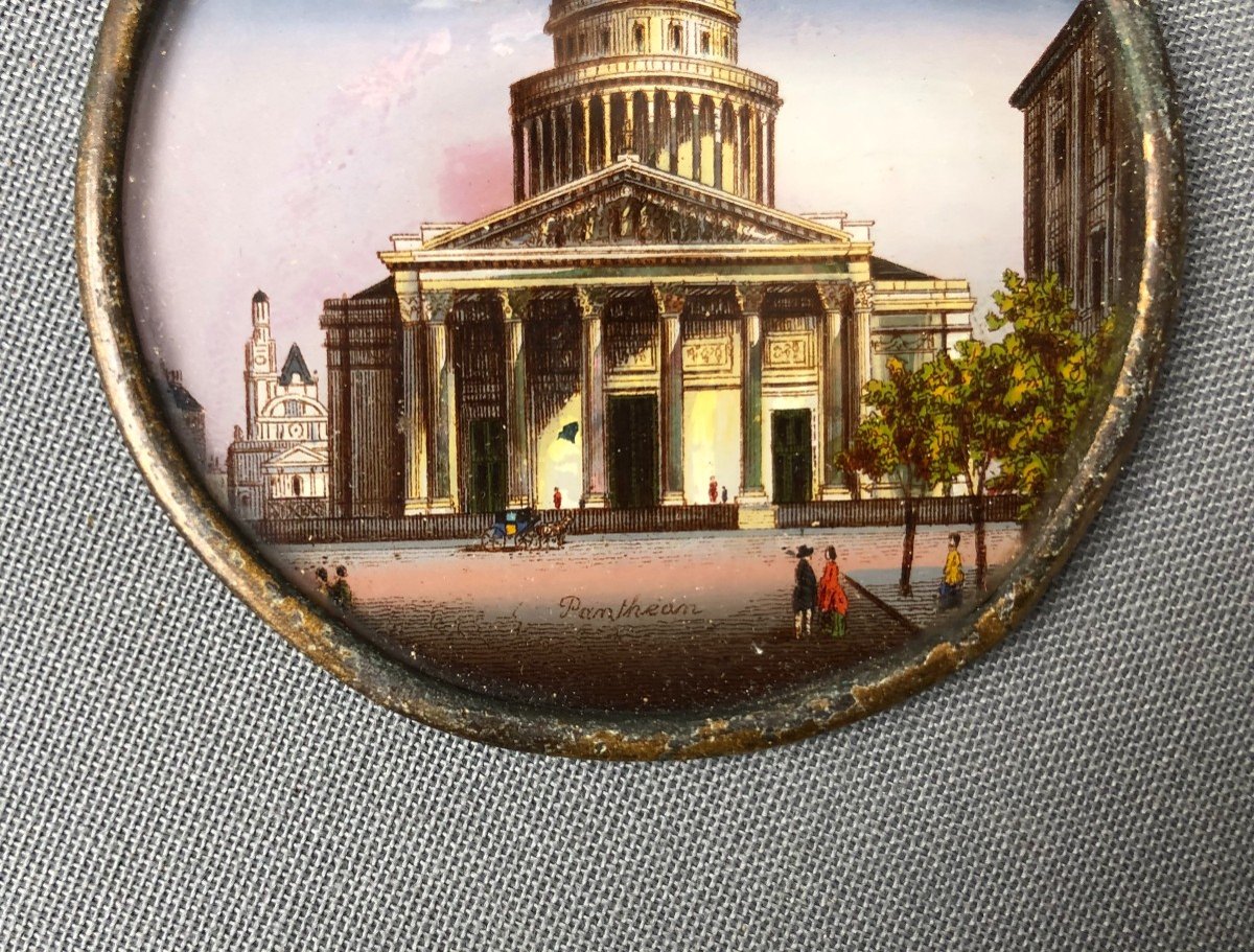 The Pantheon, Painted Miniature, Fixed Under Glass, 19th Century-photo-2