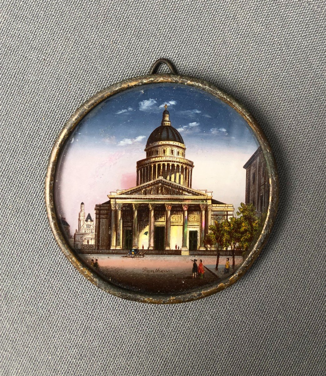 The Pantheon, Painted Miniature, Fixed Under Glass, 19th Century