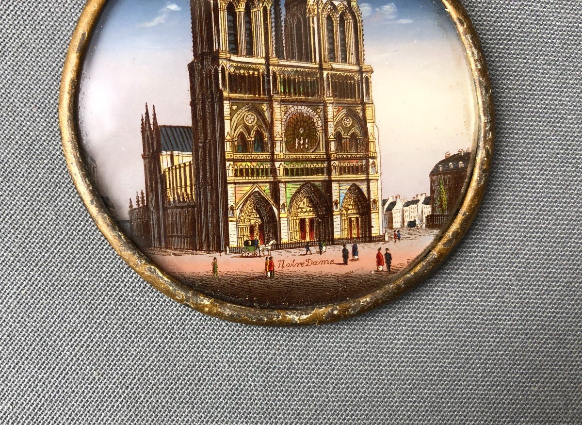  Notre Dame De Paris, Painted Miniature, Fixed Under Glass, 19th Century-photo-2