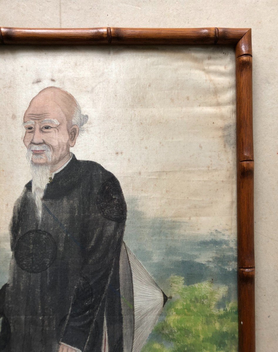 Portrait Of An Asian, Watercolor On Silk Early 20th Century-photo-3