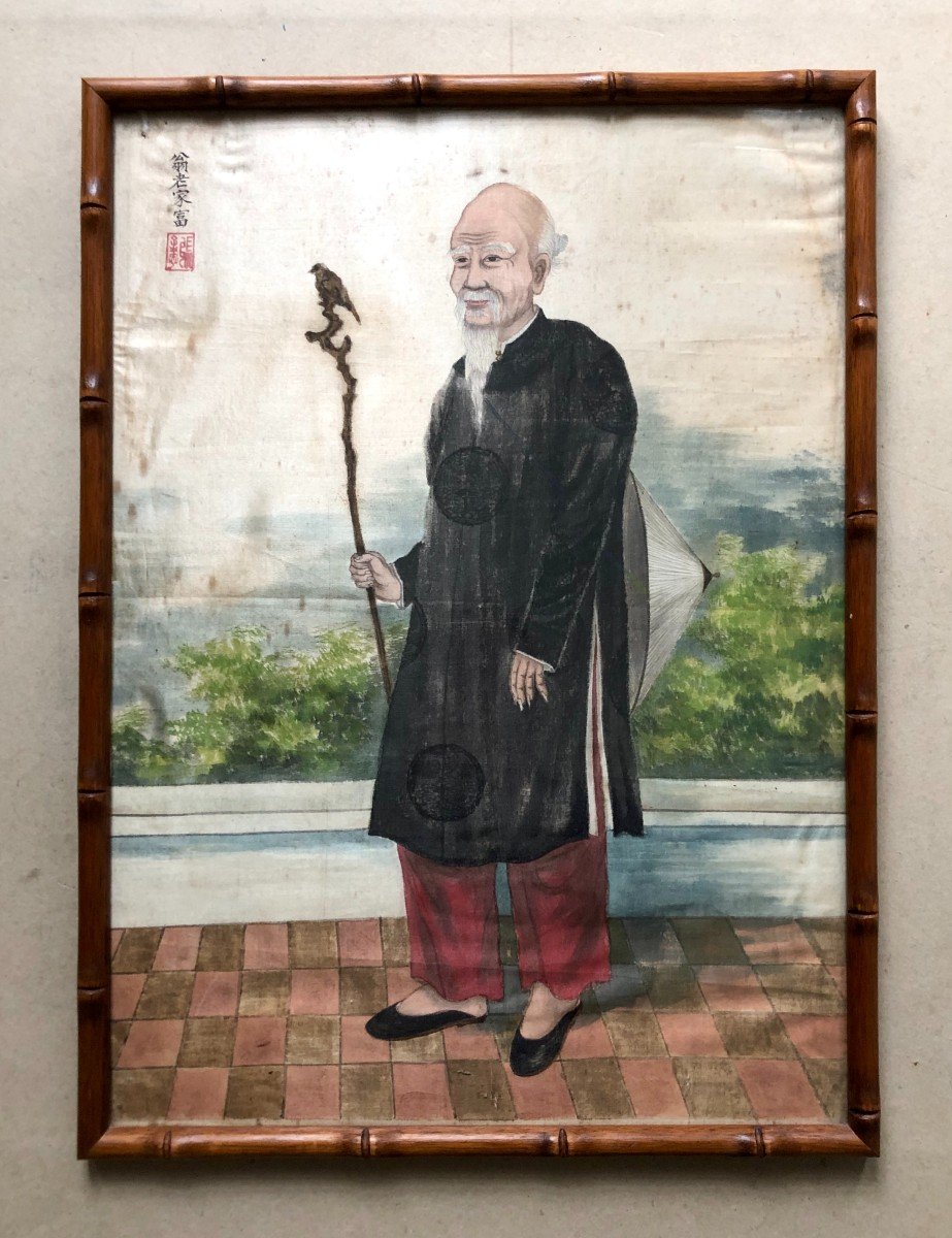 Portrait Of An Asian, Watercolor On Silk Early 20th Century