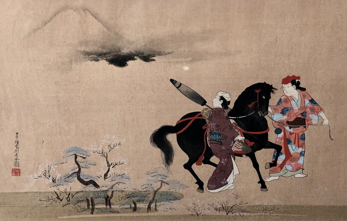 Geishas And Horse, 20th Century Japanese Print