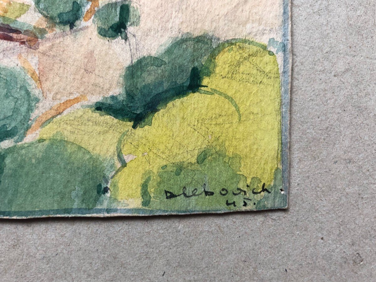 Paysage Provençal, Aquarelle Signée Slebovich (?)-photo-2