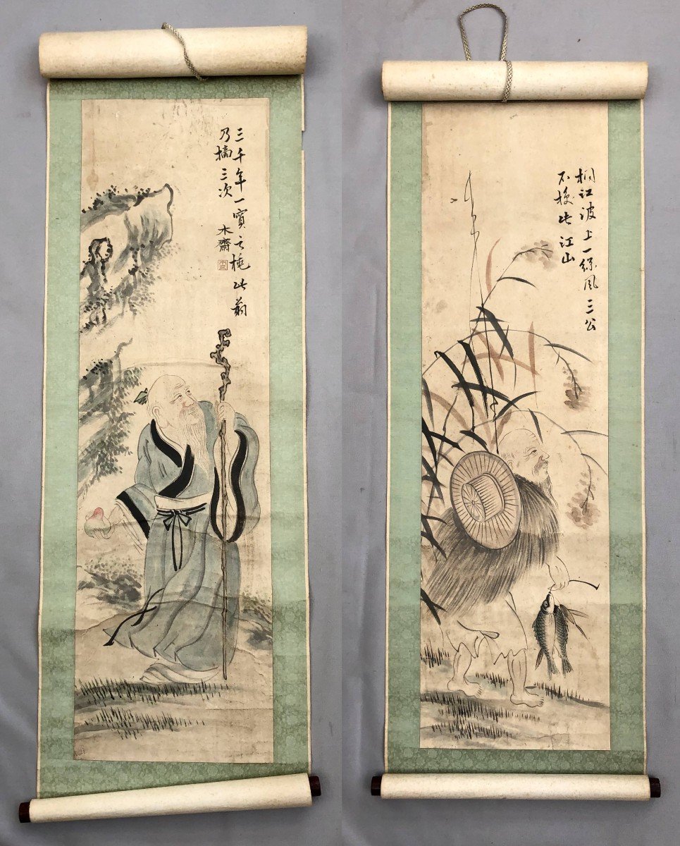 Two Vertical Paintings Representing Wise Men, China, Early 20th Century