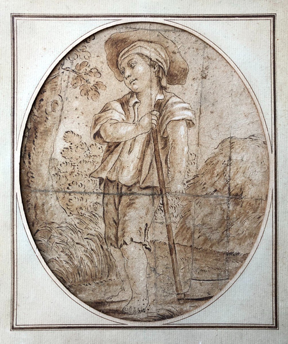 Child With Scythe, Pen And Brown Ink Wash