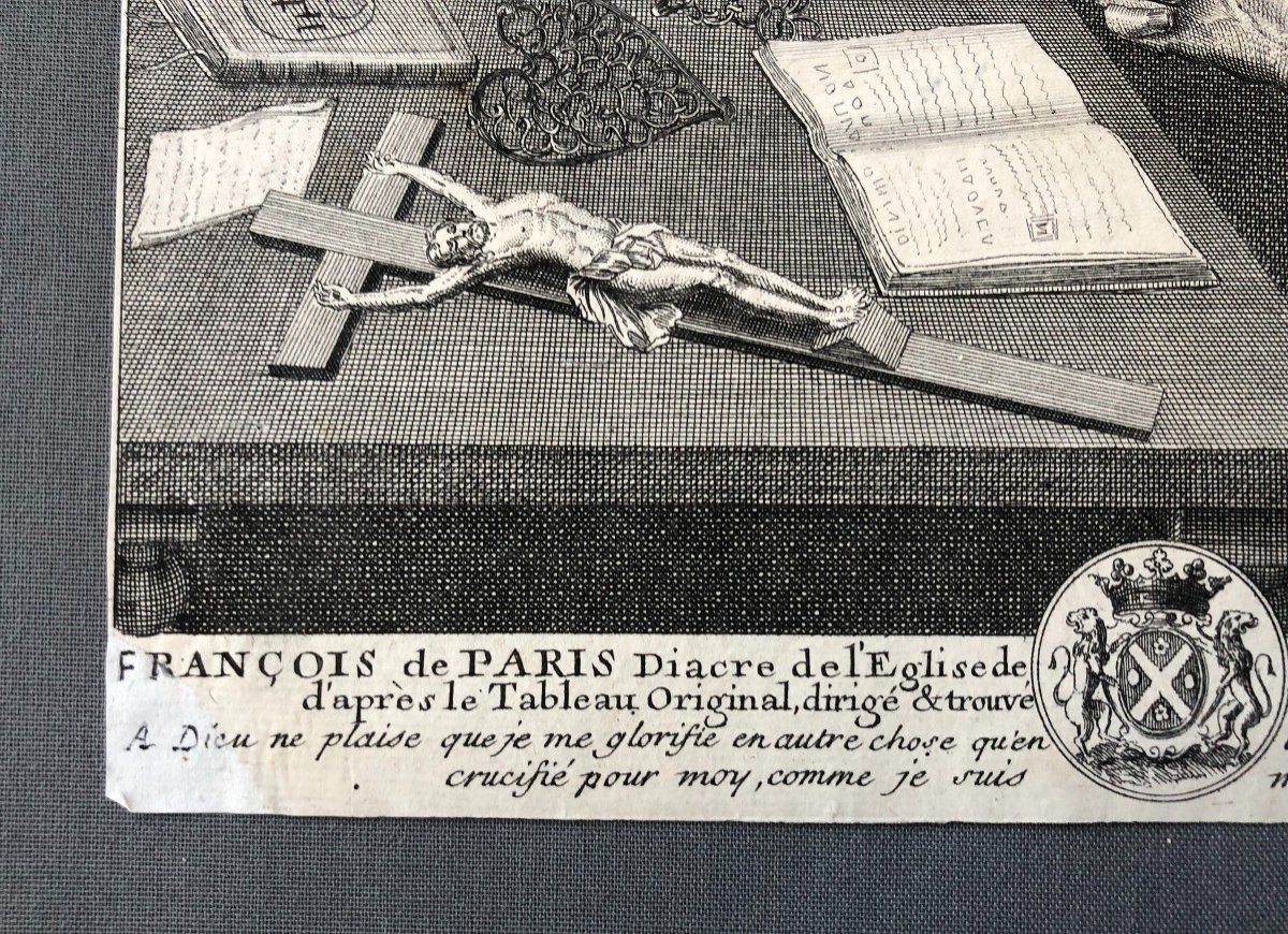 Francois De Paris In Prayer, 18th Century Engraving-photo-3