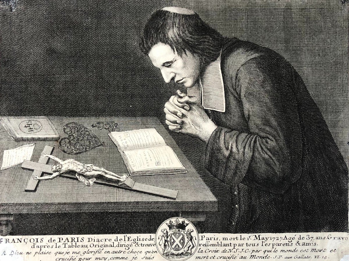 Francois De Paris In Prayer, 18th Century Engraving