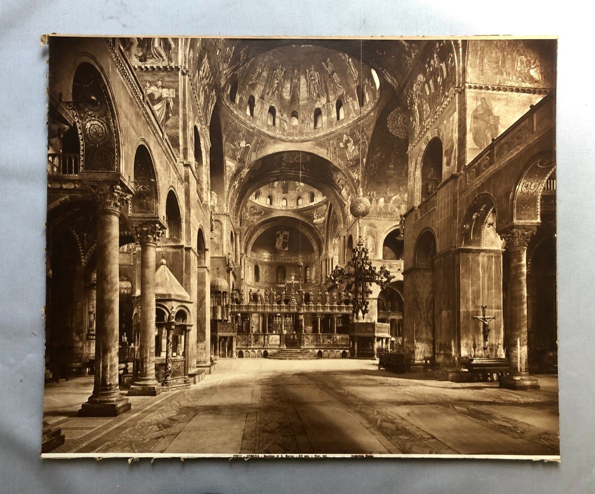 Venise, Intérieur De La Basilique Saint Marc, Photographie XIXe-photo-2