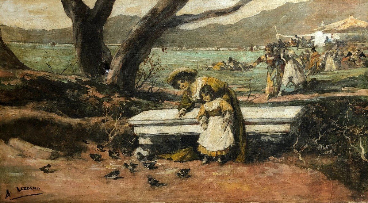 ángel Lizcano, Animated Landscape, Oil On Canvas To Be Restored