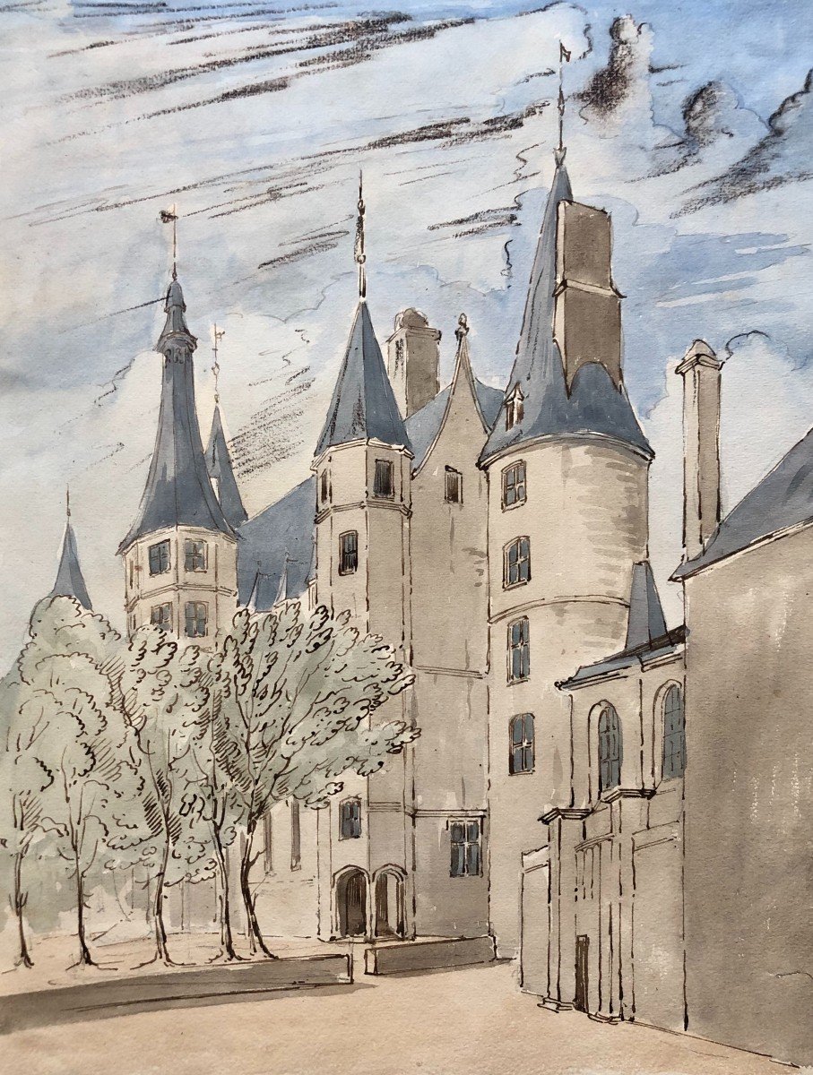 The Château De Nevers, 19th Century Watercolor