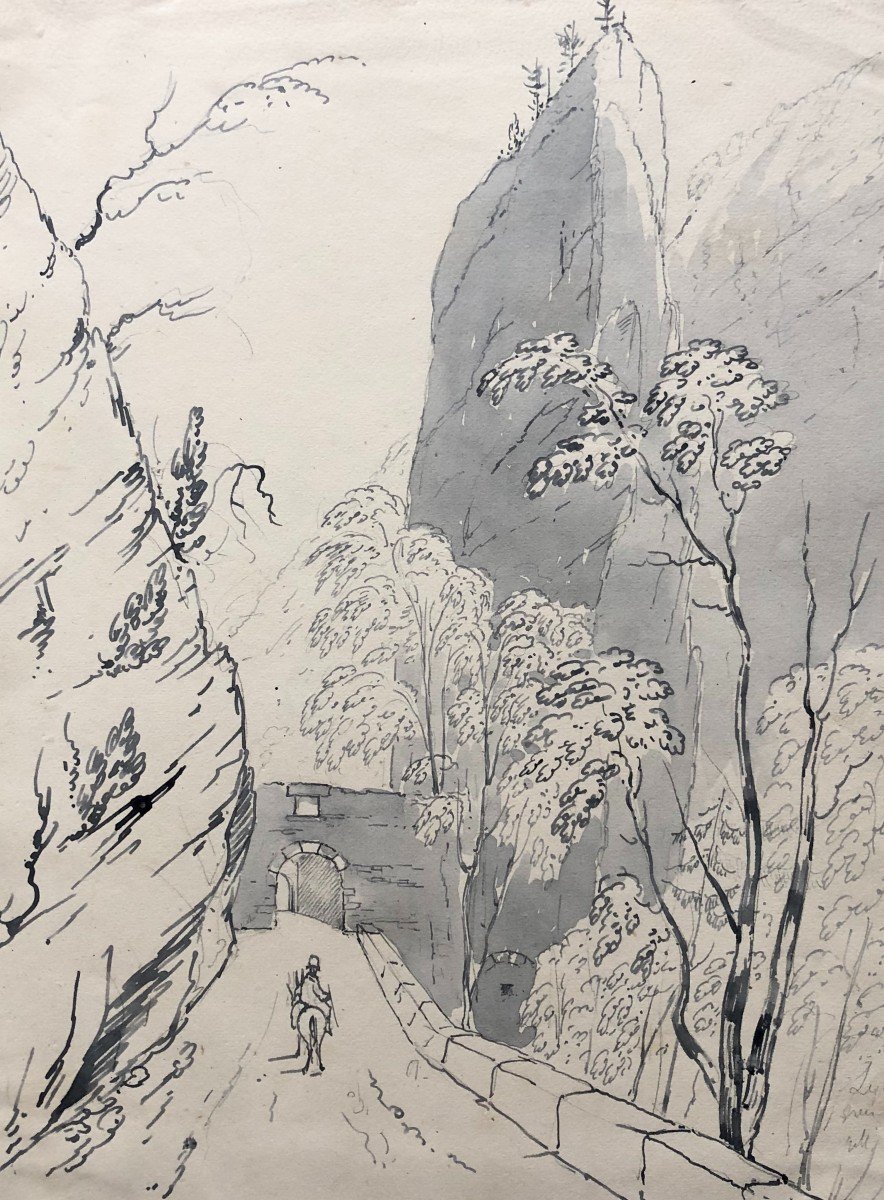 Arch And Pyramidal Rock On The Path To The Grande Chartreuse, Ink Wash