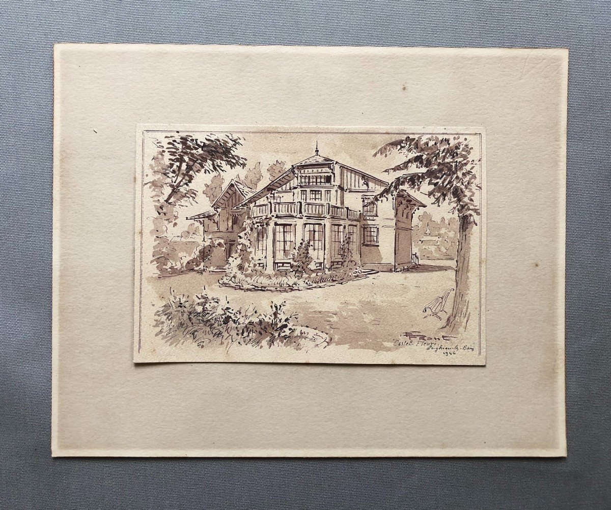 Castel Fleuri, Villa In Enghien Les Bains, Drawing Signed And Dated 1946-photo-2