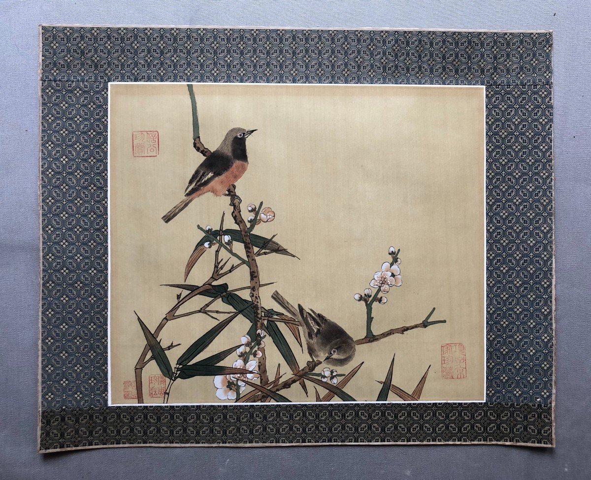 Oiseaux Branchés, Peinture Sur Soie, Chine, XXe-photo-2