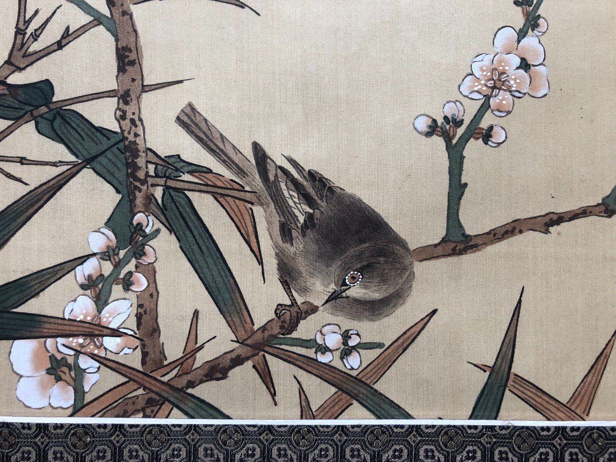 Oiseaux Branchés, Peinture Sur Soie, Chine, XXe-photo-4