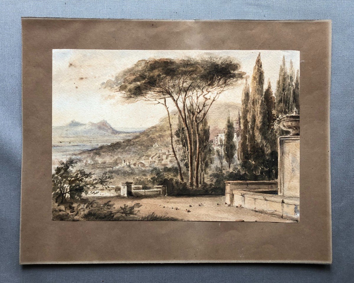 Landscape Of Italy? 19th Century Watercolor-photo-2