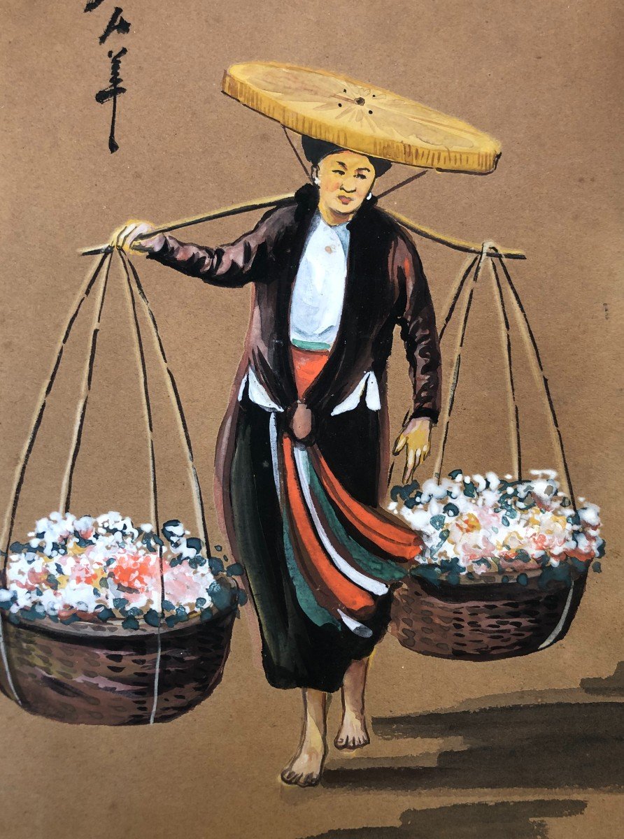  Pair Of Vietnamese Gouaches -photo-2