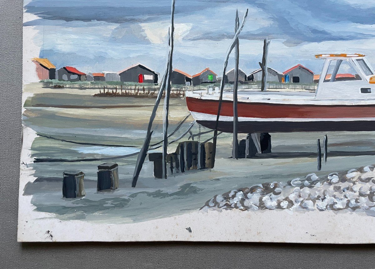 Pinasse On The Arcachon Basin, Gouache-photo-2
