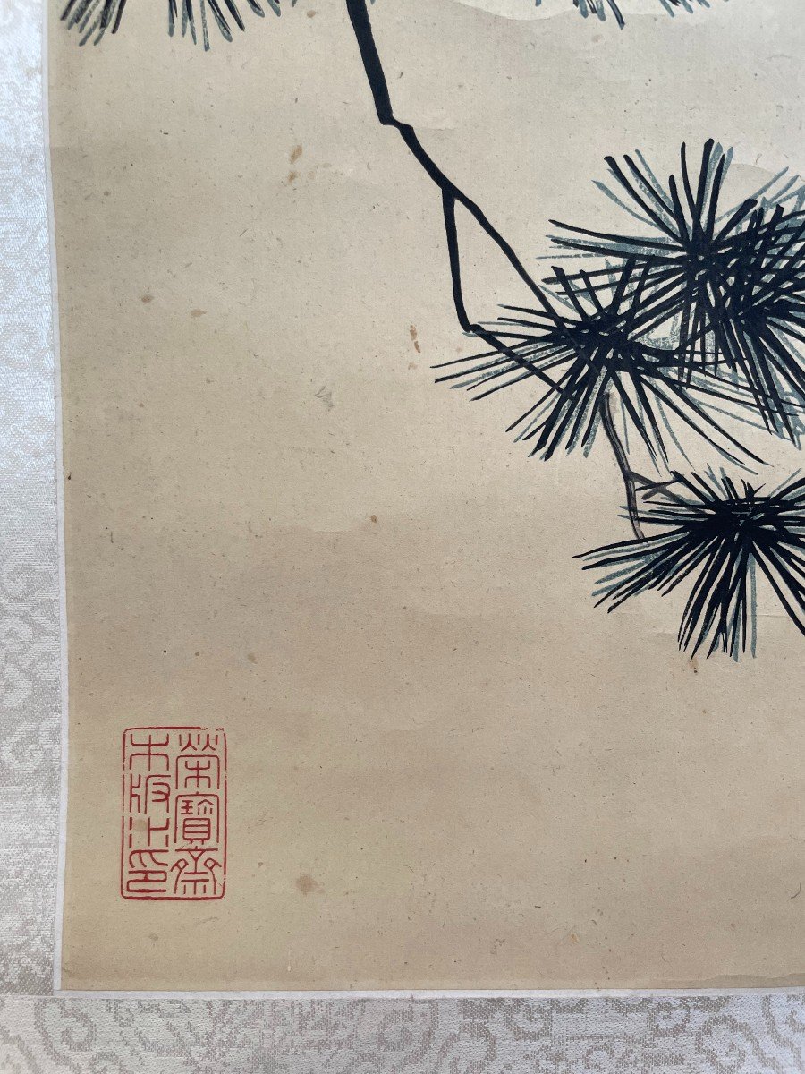 Oiseaux Branchés, Aquarelle Chinoise Début XXe-photo-4
