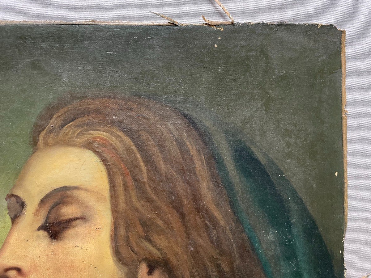 Christ Aux Yeux Clos, Huile Sur Toile XIXe-photo-4