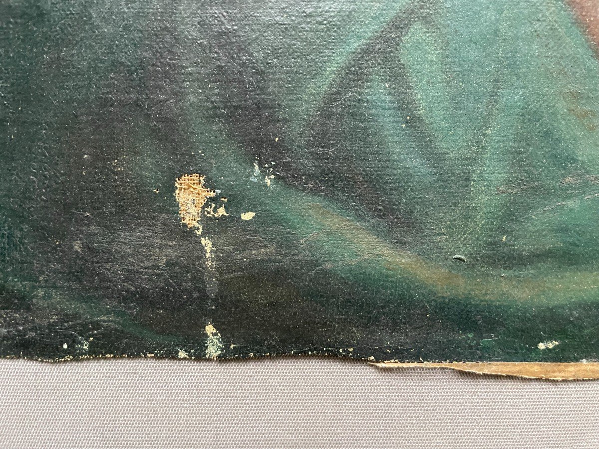 Christ Aux Yeux Clos, Huile Sur Toile XIXe-photo-4