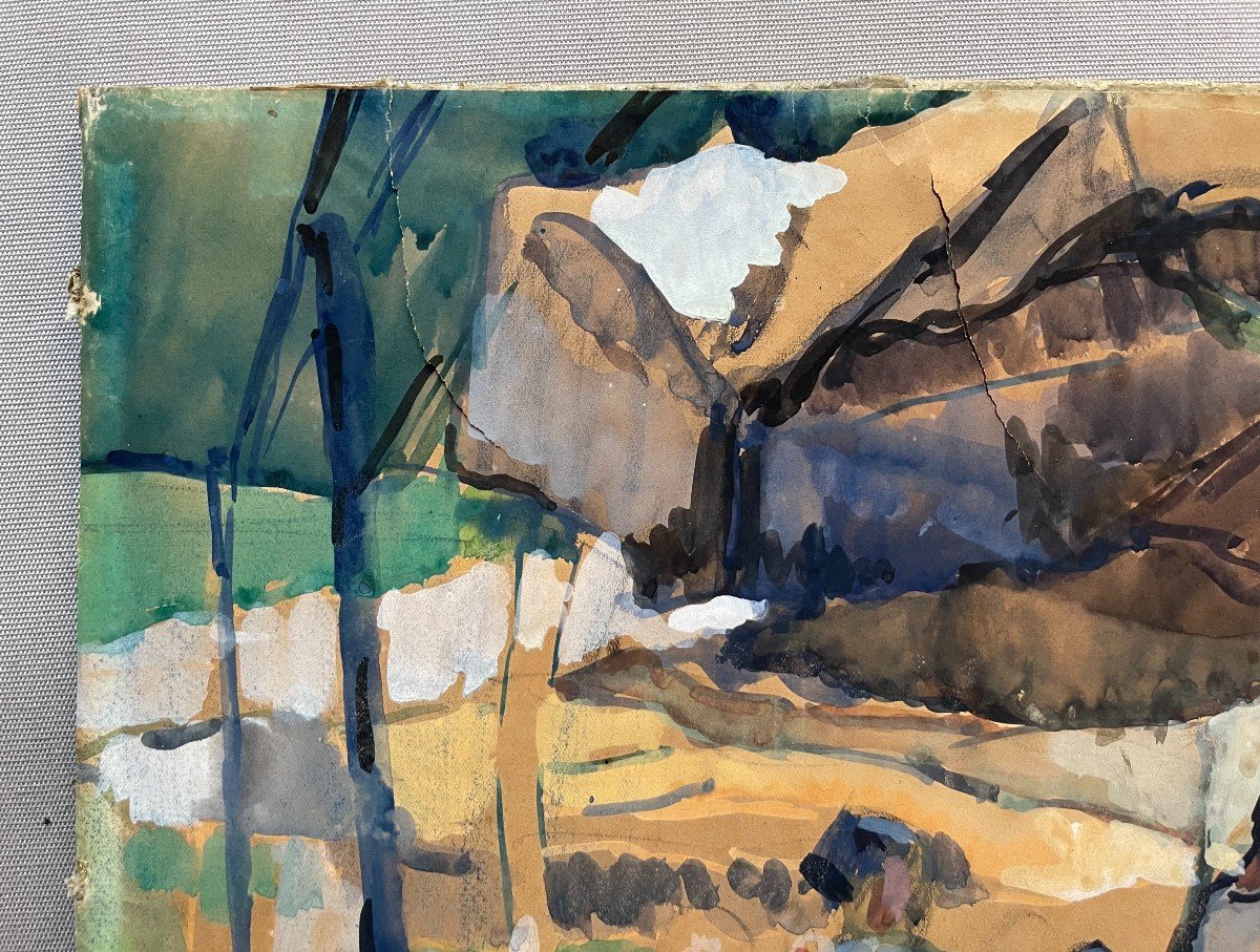 Market Scene, Indochinese School? Watercolor, Signature To Decipher-photo-4