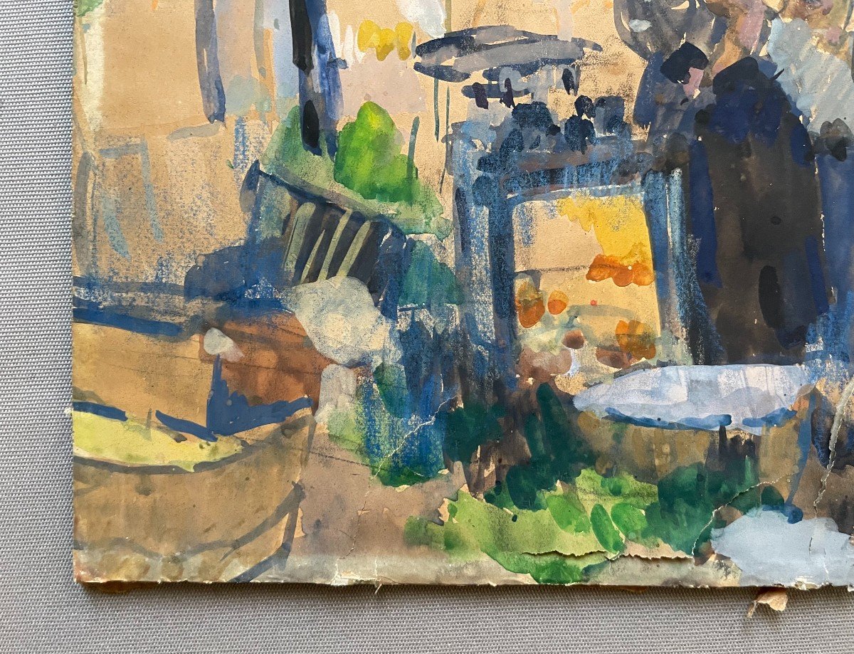 Market Scene, Indochinese School? Watercolor, Signature To Decipher-photo-3