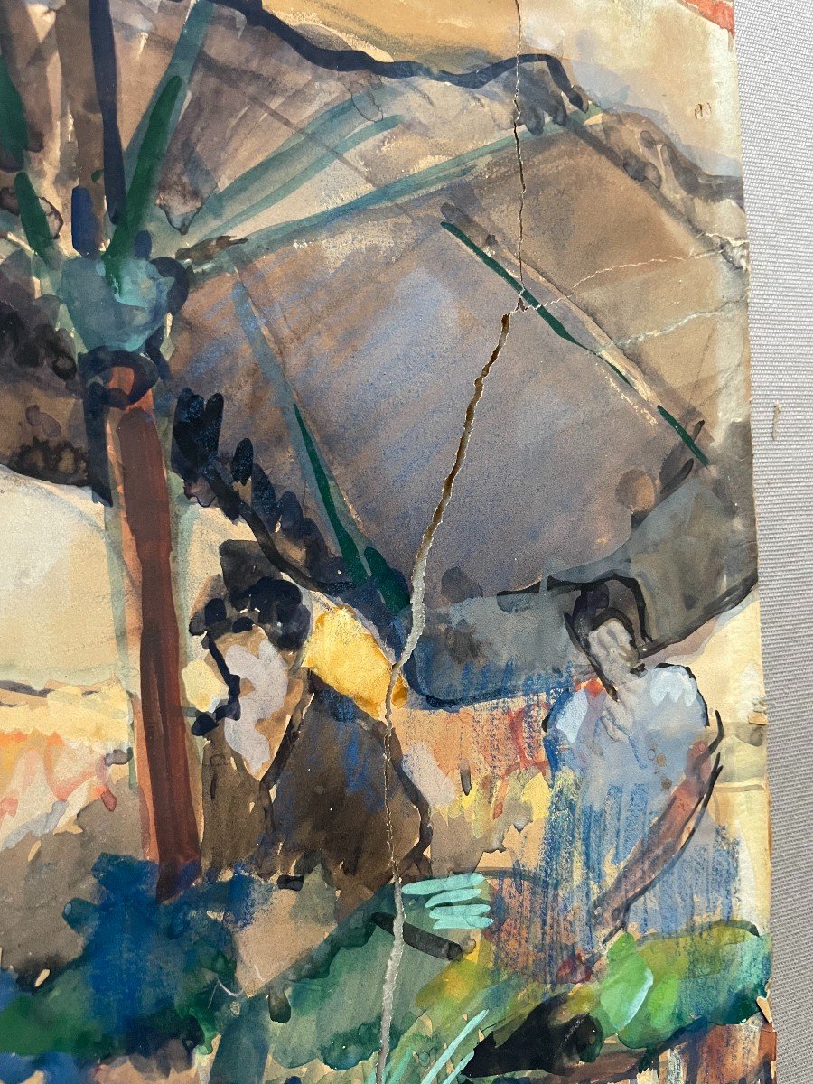 Market Scene, Indochinese School? Watercolor, Signature To Decipher-photo-4