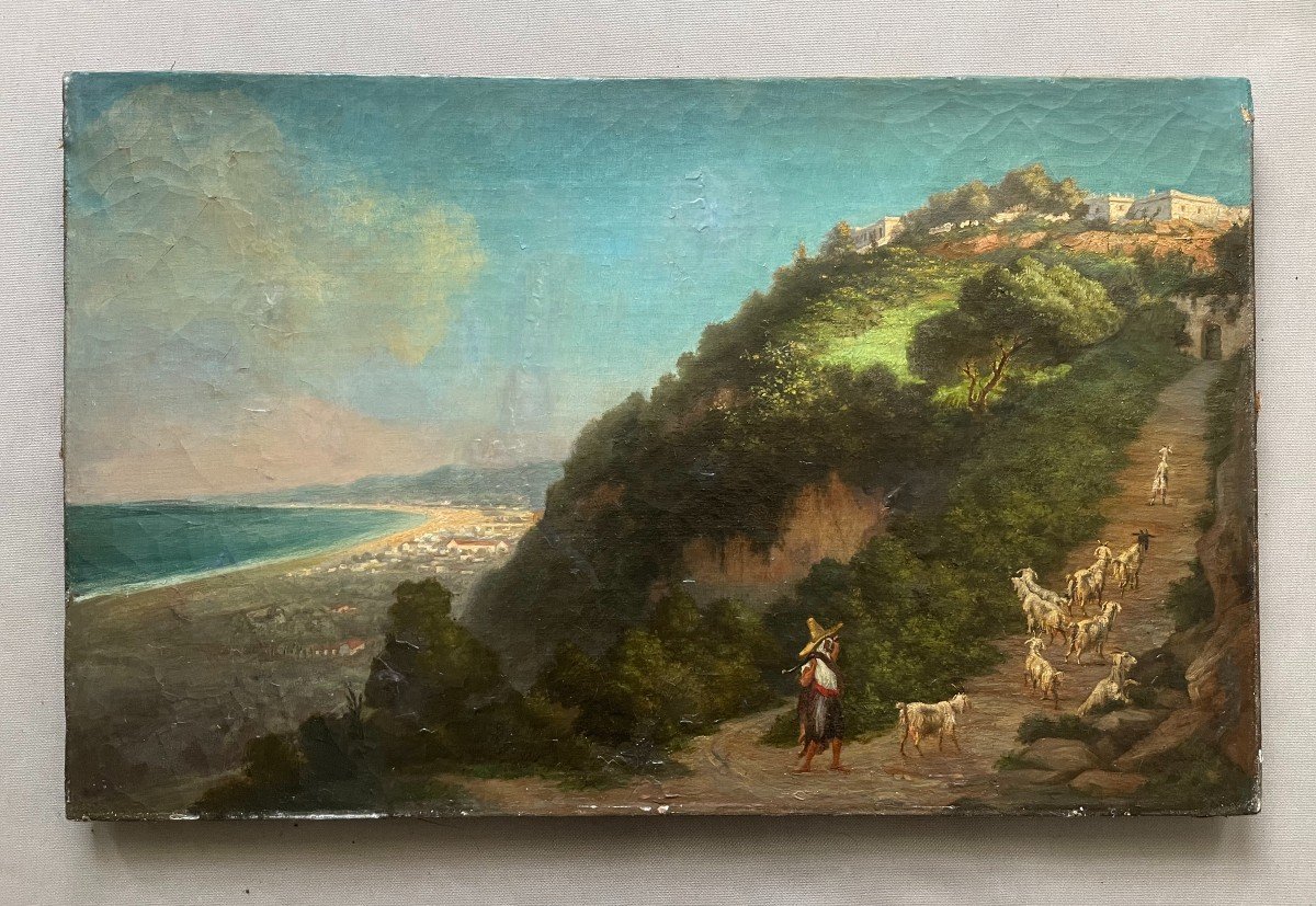 Shepherd And His Goats, Landscape, Oil On Canvas-photo-2