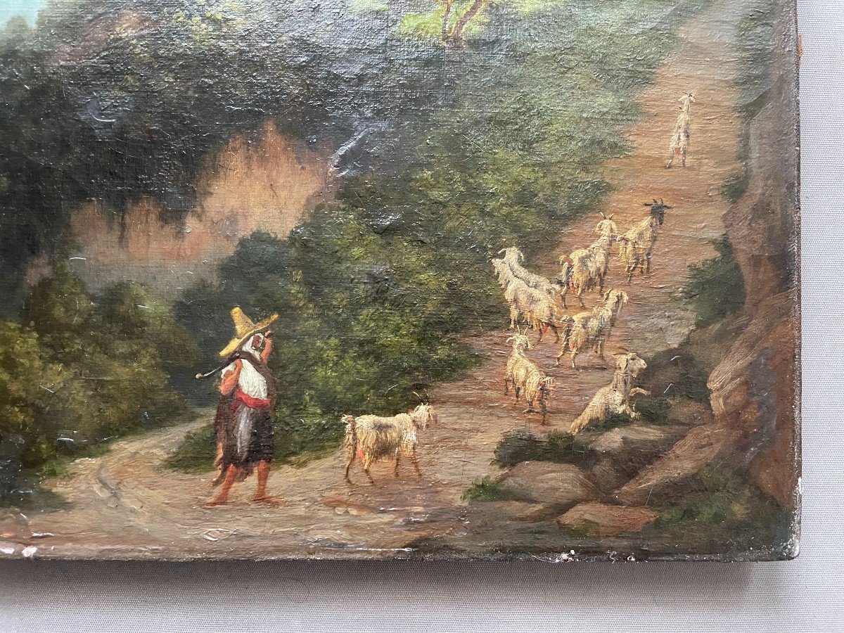 Shepherd And His Goats, Landscape, Oil On Canvas-photo-1