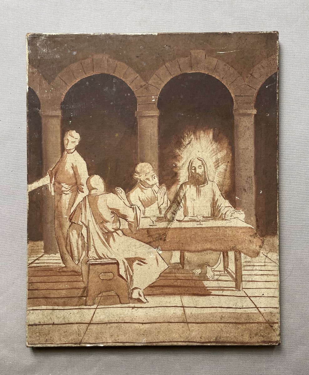 Scène Religieuse, Esquisse, Huile Sur Toile Fin XIXe-photo-2