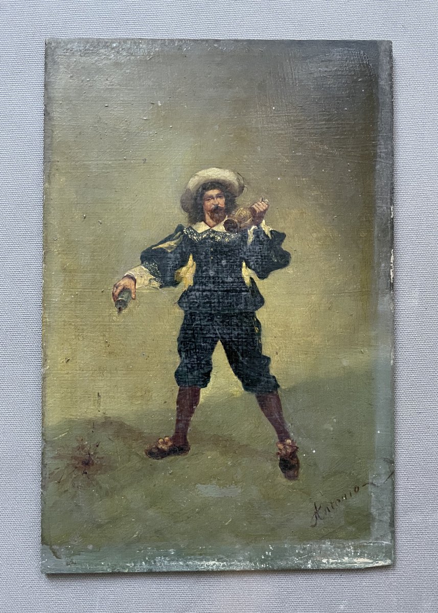 Drunk Man, Oil On Panel, Late 19th Century, Signature Antonio-photo-2