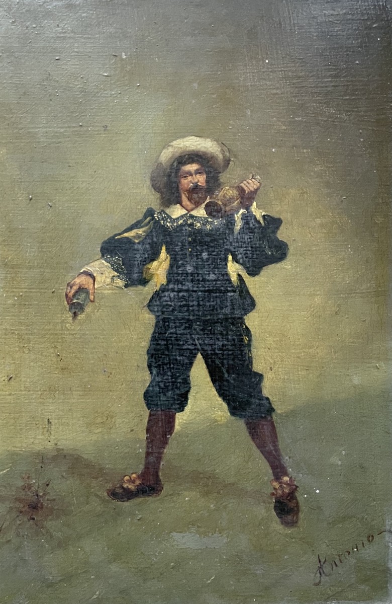 Drunk Man, Oil On Panel, Late 19th Century, Signature Antonio