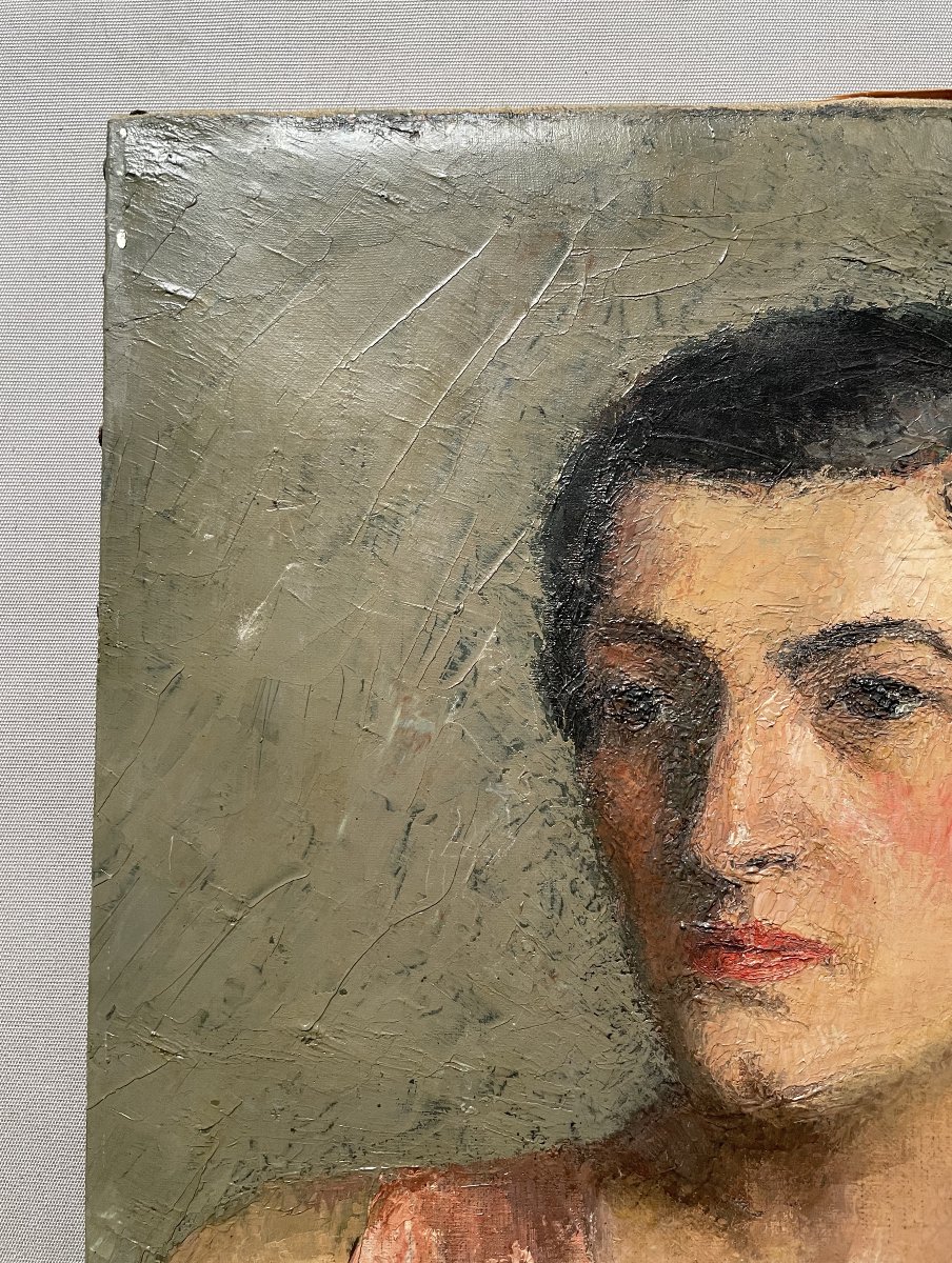 Portrait De Femme, Huile Sur Toile-photo-3