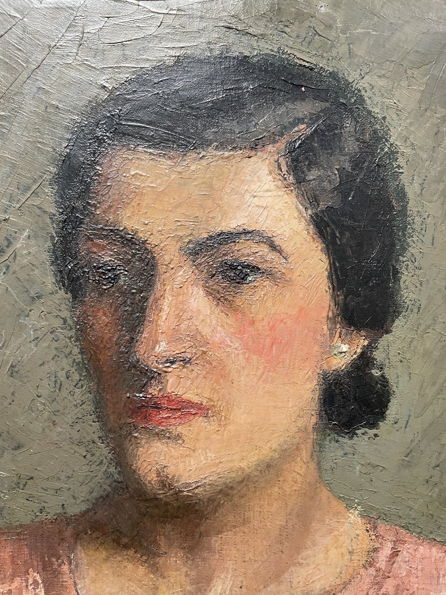 Portrait De Femme, Huile Sur Toile-photo-3