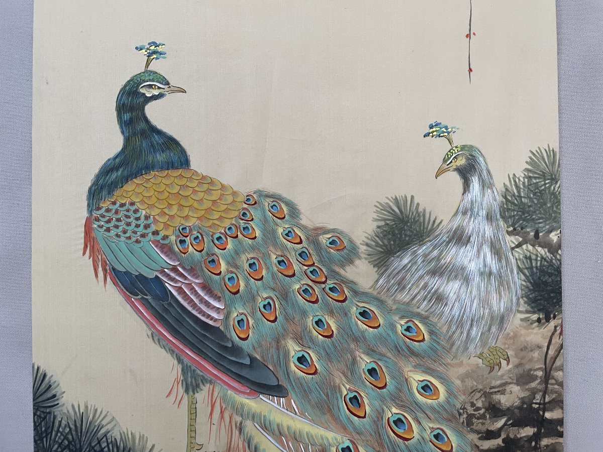 Peacocks, Silk Painting, Asia-photo-3