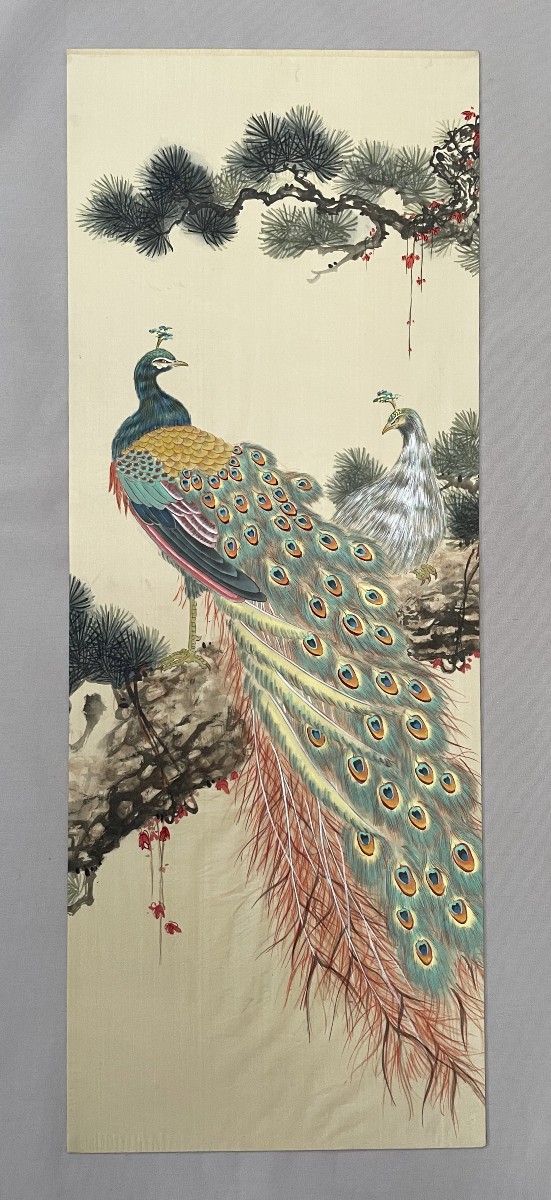 Peacocks, Silk Painting, Asia